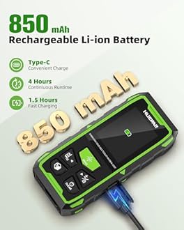 Huepar Dual Laser Measuring Tool, 393Ft Green-Beam Bilateral Digital Laser Distance Measure 6 Units Ft/in/M, Rechargeable Laser Measurement Tool -Backlit LCD Display, Length/Area/Volume/Angle Sensor