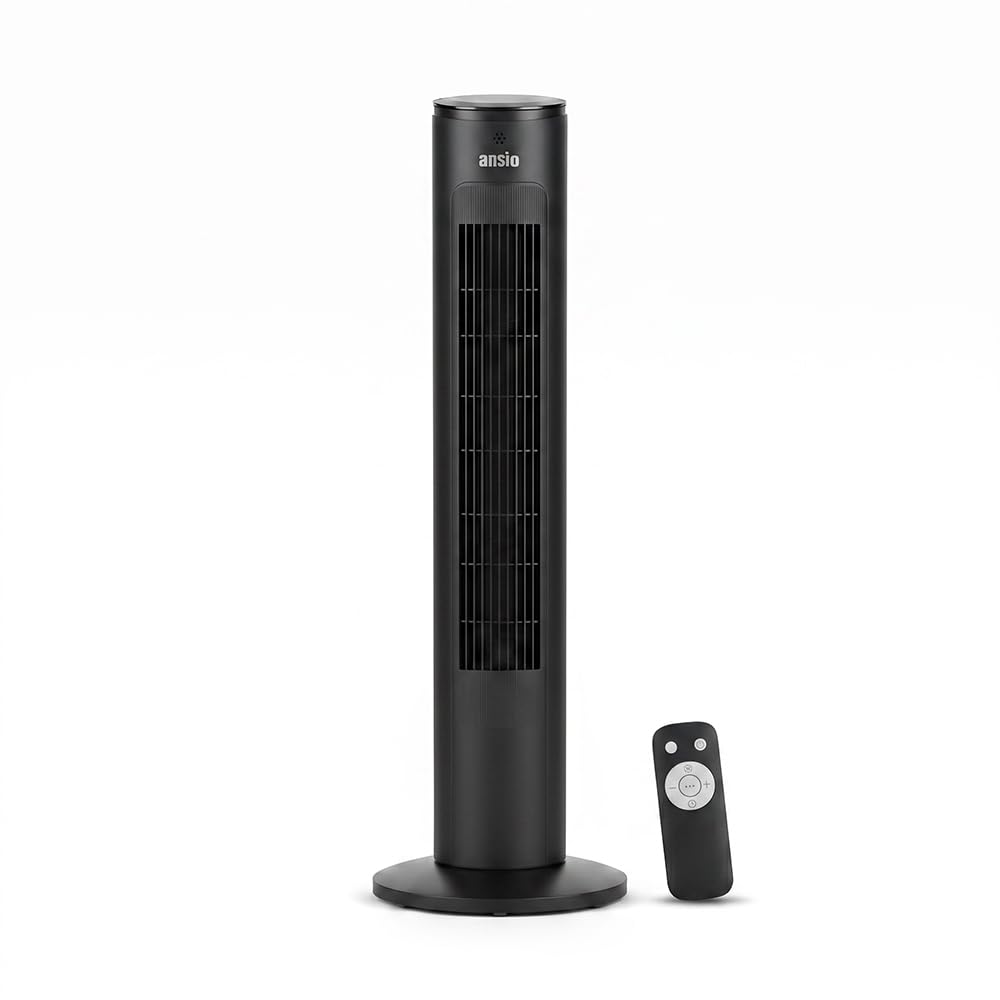 ANSIO 23dB Silent 40-Inch DC Tower Fan with Remote Control, 12 Speed Levels, 4 Airflow Modes, 90° Oscillation, 1–24 Hour Timer, Digital Display, Slim Floor Standing Fan for Home, Bedroom & Office