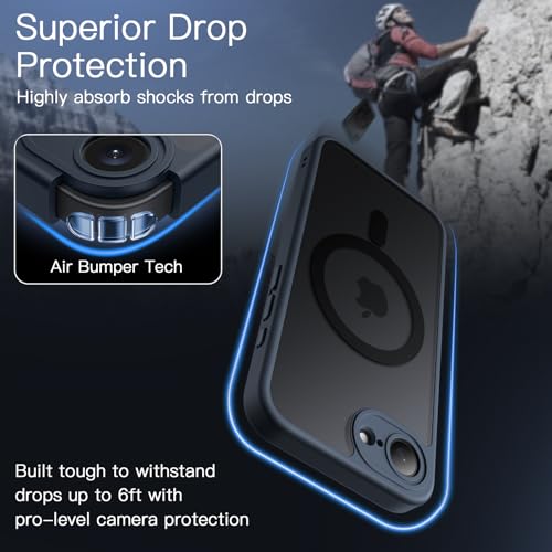 Image of JETech Magnetic Cover Case for iPhone 17e (2026) / iPhone 16e Compatible with MagSafe, Translucent Matte Back Slim Shockproof Phone Cover, 6.1-Inch Display (Storm Blue)