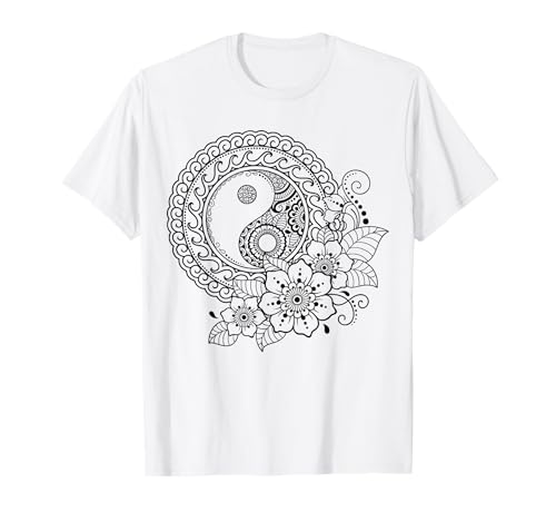 Mandala de flores Yin y Yang para pintar y colorear Camiseta