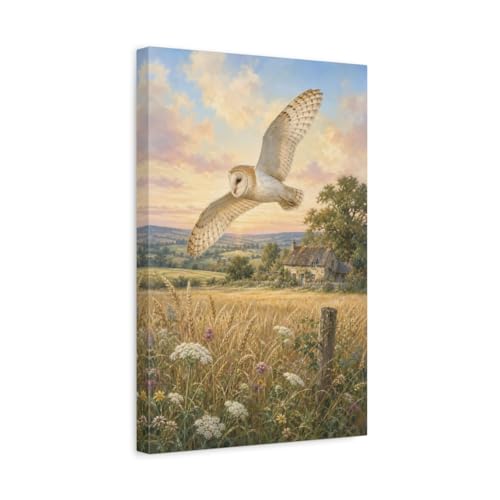 Tableau chouette effraie style carte postale 30x45 cm vertical pour décoration de salon