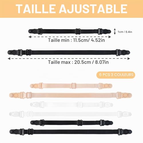 Molain 6 clips pour soutien-gorge pour femme, supports pour bretelles élastiques pour femme, réglables, pour maintenir les bretelles en place, accessoires pour soutien-gorge (blanc, noir, couleur peau – vue 3