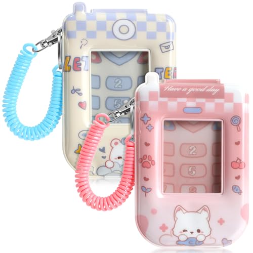 Ctosree 2 porta-cartões de foto de desenho animado de 7,6 cm, porta-cartões de identificação, porta-cartões de identificação com espiral para cartões de estrela, estojo de cartão de estudante, artigos