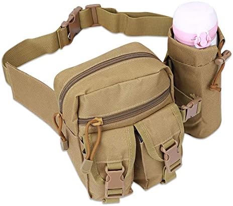 Tactical Waist Pack Pouch With Water Bottle Pocket Holder, Men Travel Waist Bag Hip Belt Bag for Running Hiking Travel Outdoors