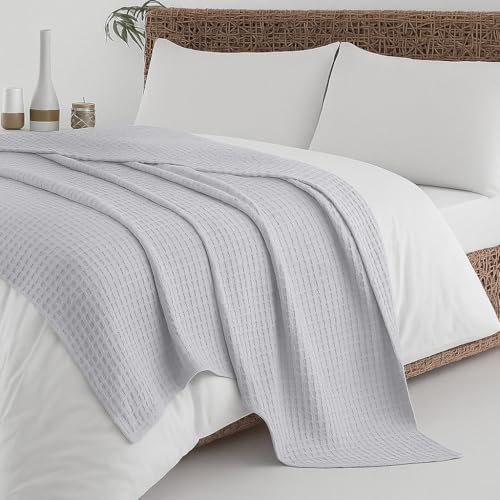 Image of Super Soft & Breathable 100% Microfiber Waffle Blanket - Throw Blanket and Quilt for Bed & Sofa Single(60x90) Size - Pearl Grey /Soft Grey