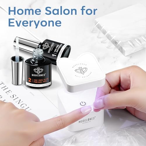 Image of modelones X Nail Gel Kit, 9-in-One Glue Prep Dehydrator UV Light Clipper | Square Nail Tips 500Pcs Medium Square Tips for Extension Kit DIY Salon Home Gift