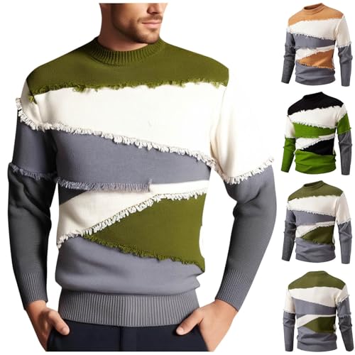 Cambkatl Men's Stylish Color Block Crewneck Sweaters - Stretch Pullover Casual Long Sleeve Knitted Cozy Sweater Tops2