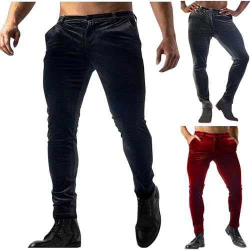 Cambkatl Men's Skinny Velvet Dress Pants Vintage Slim Fit Stretch Suit Pants with Pockets2