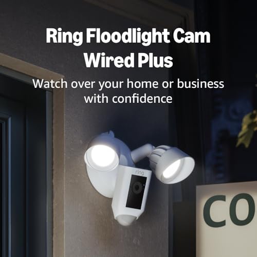 Ring Floodlight Cam Wired Plus (newest model), Outdoor home or business security with motion-activated 1080p HD video and floodlights, White