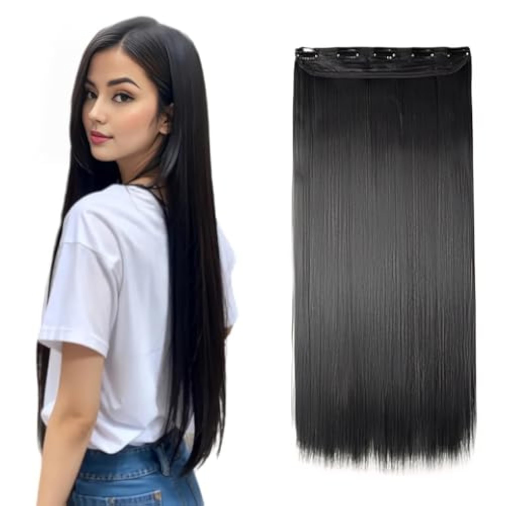 5 Clips Curly Synthetic Hair Extension, 22 Inches Dark Black