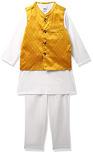 Image of Amazon Brand - Jam & Honey Cotton Boy Festive Nehru Jacket, Kurta And Pyjama Set Which Is Both Comfortable And Stylish