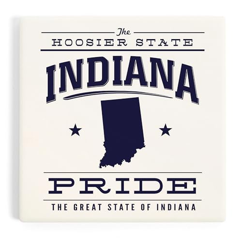 Indiana State Pride, Blue on White (Absorbent Ceramic Coaster, Single, Cork Back, Kitchen Table Decor)