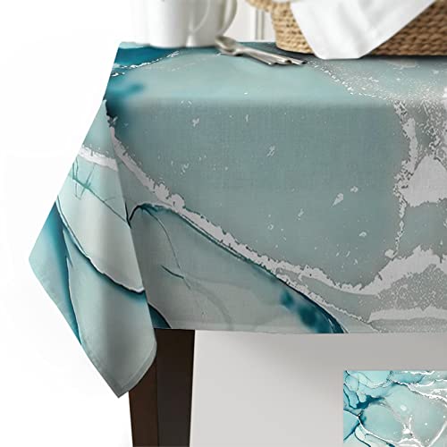Tablecloths For Rectangle Tables Marble Aqua Teal Waterproof Polyester Table Cloth For Kitchen Dinning Table Washable Table Cover For Parties/Wedding/Picnic 60X120In #TOP3
