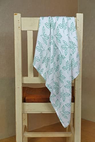 MuslinZ 3PK Bamboo/Organic Cotton Muslin Squares 70x70cm Aqua Leaf/White