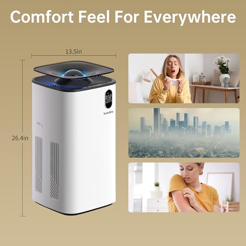 Image of Humidifier and Air Purifier In One with Wheels for Bedroom, 6L Top Fill Evaporative No-White-Mist for Whole Home, Large Room Humidifier with Removable Tank & Dimmable Light, Easy Clean