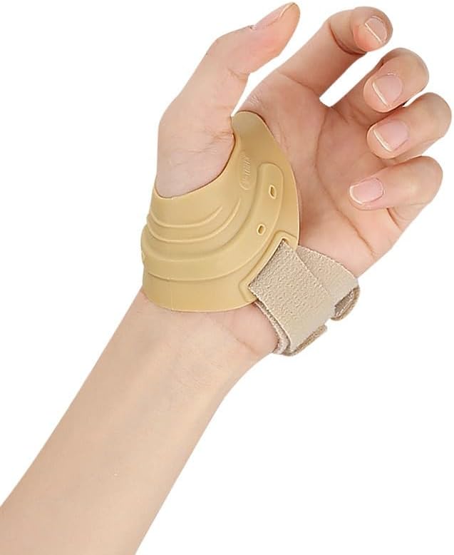 CMC Joint Thumb Arthritis Support Bracket - Soft and Hard Plastic - With Thumb Compression Sleeve, Stabilizes Thumb CMC Joint without Restricting Hand Function (Skin, Left -S)