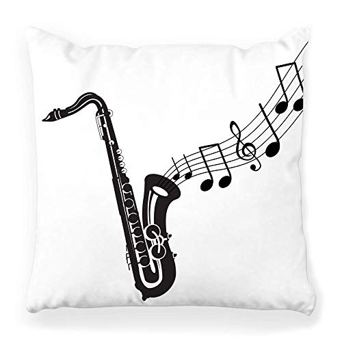 LXJ-CQ Funda de Almohada de Tiro 18x18 Banda de música de saxofón Negro Aislado Blanco Latón Concierto Jazz Stave Botones Acorde Clásico Clef Concert Pillowcase