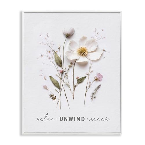 Poster encadré fleurs pressées tableau mural décoratif blanc Stupell 50,8x40,6 cm