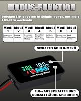 Batterieanzeige, IPX7 Wasserdicht Batterie Monitor, DC 12v 24v 36v 48v 60v 72v Spannungsanzeige, Batterie Kapazität Messgerät, mit Temperatursensor Alarm für Wohnmobil Golfwagen Boot Motorrad Auto – Ansicht 3