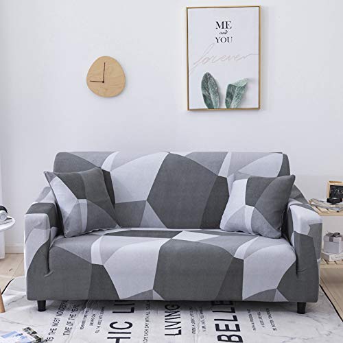 Funda De Sofa 2 Plazas Gris Blanca Fundas Sofás Adaptables Funda De Sofá Elástica En Spandex,Fundas Universal Ideal para La Mayoría Sofa Protección para Perros Y Mascotas