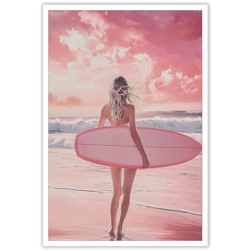 KOEUIRW Hawaii Summer Beachy Print Painting Vintage Surfer Girl Preppy Wall Art Coastal Cowgirl Aesthetic Room Decor Poster For Home Bedroom Dorm Wall Decor 12x16in Unframed