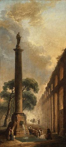 Peinture à l'huile Hubert Robert The Fountain pour remplacer un poster sans relief par une toile