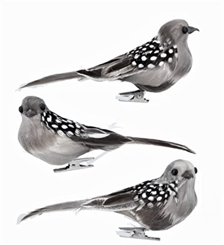 Image of Gisela Graham Woodland Bird With Feathers Clip On Occasion Christmas Tree Decoration Set 3