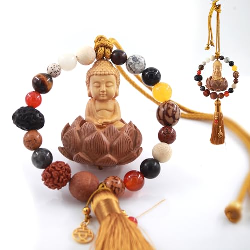 HATRAV Buddha Car Home Hanging Ornament,Protection Wall Dec,Bring Good Luck and Inner Peace,Wood Baby Buddha Statue,Chinese Lianhua Feng Shui Dec,(Style A Yellow)