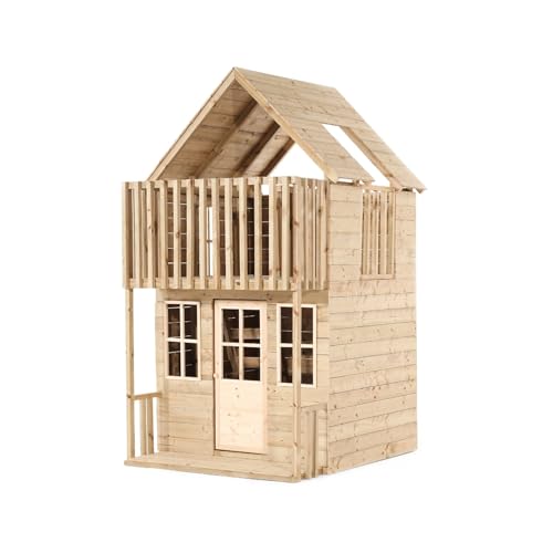 TP Toys Loft Wooden Playhouse - Two Level Wooden Playhouse for Kids Outdoor. Made From FSC Certified European Timber, Features a Panelled Door, Internal ladder and 3 Windows - Fun Sturdy Wendy House.