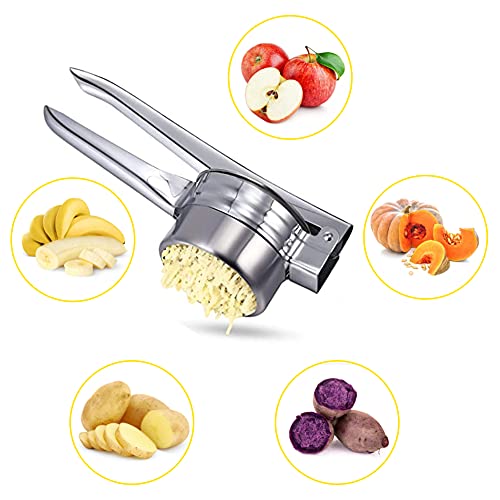 Foto von Punvot Kartoffelpresse, Kartoffelpresse aus Edelstahl, Spätzlepresse Kartoffelstampfer Kartoffelquetsche Mit mit 3 Lochscheiben, Presse Ricer für Kartoffelpüree, Obstsäfte, Gemüsebrei, Püree, Eiscreme