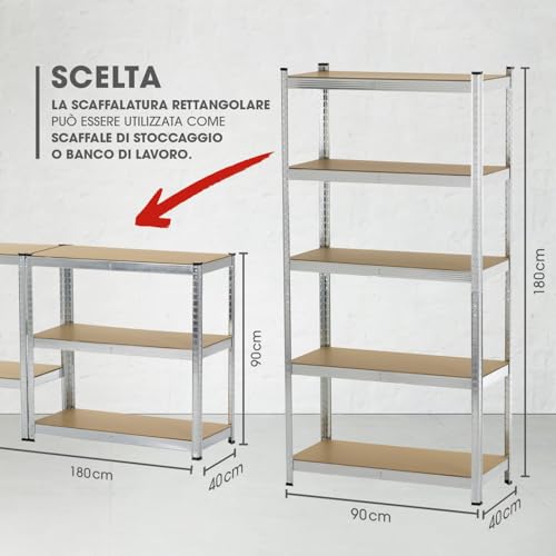 Easymaxx Scaffale In Metallo Per Carichi Pesanti 180X90X40 Cm | Scaffale E Banco Da Lavoro | Scaffalatura Per Cantine, Scaffale Di Stoccaggio Con 5 Ripiani Regolabili | Per Cantina, Garage, Officina - 2