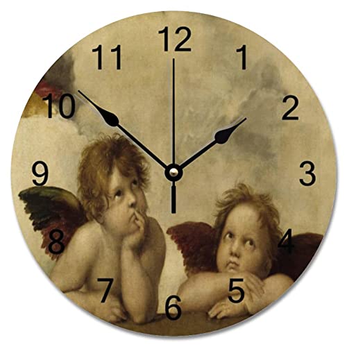 ArogGeld Raphael Angels Wall Clock Personalized Farmhouse Cabin Country Clock Silent Non Ticking Wooden Wall Clock Battery Operated Esay Read for Home Decor Kids Room Office Housewarming Gift