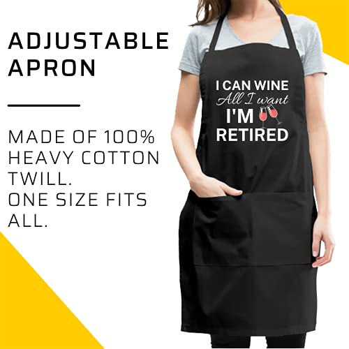 Xpuffer Retired Black Apron - Womens I Can Wine All I Want I'm Retired Birthday Cooking Aprons Kitchen Decor, One Size Fits All #TOP1