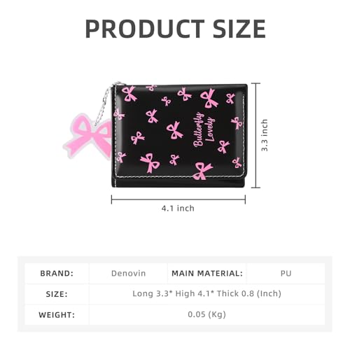 Wallet Women, Cute Pink Bow Ladies Trifold Coquette Wallet, Small Wallets Woman Business Credit Card Change Holder Purse for ID Cards Cash Key (Pink Bow)2