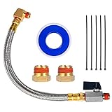 Breezliy Extended Tank Drain Valve Assembly Kit ,10 Inch Braided Steel Hose 1/4 Inch NPT Drain Valve and Elbow Fitting for Air Compressor with Two Extra 1/4' to 3/8' Brass Adapter and Thread Seal Tape