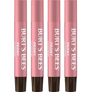 Burt’s Bees Shimmer Lip Tint Set, Tinted Lip Balm Stick, Moisturizing for All Day Hydration with Natural Origin Glowy Pigmented Finish & Buildable Color, Peony (4-Pack)