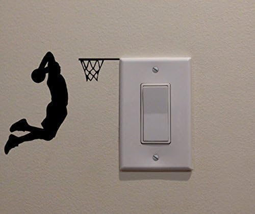 YINGKAI Two Handed Slam Dunk Basketball Player Dunking on Light Switch Decal Vinyl Wall Decal Sticker Art Living Room Carving Wall Decal Sticker for Kids Room Home Window Decoration image 3