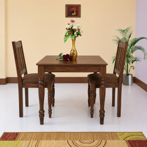 Image of 2 Seater Dining Table Set for Home & Kitchen | Table Size 35 x 35 x 29 Inches | Chair Size 18 x 18 x 39 Inches | Solid Wood Style Dining Set (Walnut Finish)