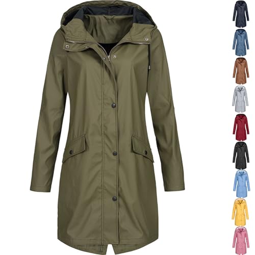 Angxiwan Ladies Waterproof Jackets With Hood Waterproof Jacket Women with Pockets Lightweight Full Zipper Long Rain Coats Drawstring Plus Size Hooded Jackets Outdoor Windproof Plus Size Raincoat 30