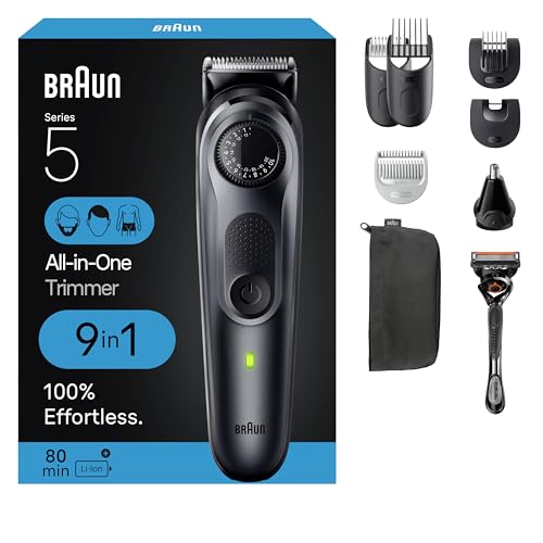 Braun All-in-One Style Kit Series 5 5470, 9-in-1 Trimmer for Men w/Beard Trimmer, Body Trimmer for Manscaping, Gillette Fusion5 ProGlide Razor, 40 Length Settings, Rechargeable Battery, Cordless