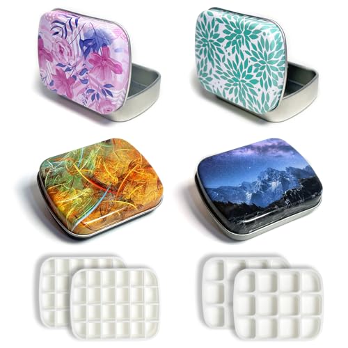 4pcs Travel Paint Palette,12 and 24-Well Empty Mini Watercolor Palette Paint Storage,Portable Travel Artist Outdoor Watercolor Kits