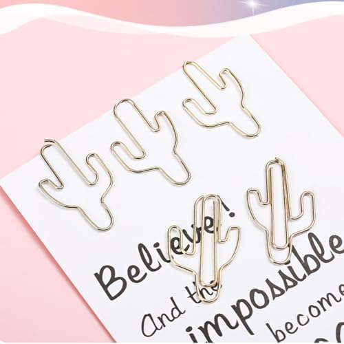 Hdtyyln 60Pcs Paper Clips, Funny Cute Cactus Shaped Paperclips Bookmarks, Decorative Small Gold Paper Clip, Metal Planner Clips for Paperwork Office School and Home Document Organization Supplies - Image 5