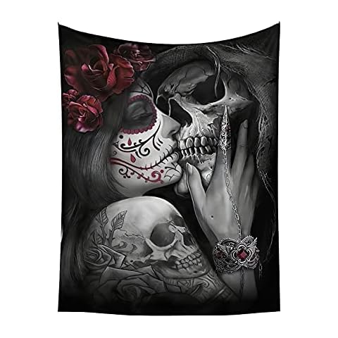 OurLeeme Skull Tapestry, Mandala Tapestry, Mandala Tapestry, Skull Wall Rug, Hanging Bohemian Wall Art, Mandala Wall Hanging Decoration for Home, Halloween Decoration, 73 x 95 cm Cover