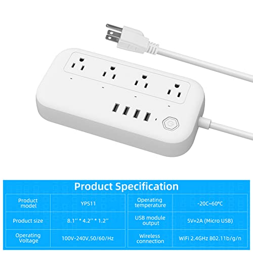 Smart Plug Power Strip, Smart Surge Protector Power Strip With Timer, Remote App Control, Voice Control, Alexa And Google Assistant Compatible, Individual Wifi Surge Protector, 4 Ac Outlets 4 Usb Port #TOP6