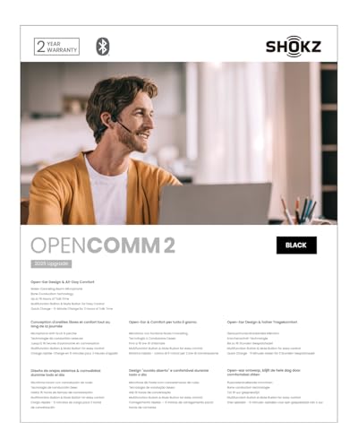 SHOKZ OpenComm2 2025 Upgrade Bone Conduction Headset, Open-Ear Bluetooth Headphones with Noise Cancelling Mic - Image 3