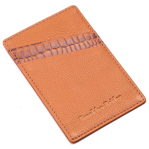 Image of Brooklyn Bridge Genuine Leather Slim Minimalist Front Pocket Wallet - Credit Card Holder Card Cases with ID Window for Men Women