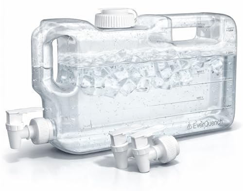 Refrigerator Water Dispenser 1.1 Gallon Bottle with 2 Spigots - BPA Free Plastic Slim Water Jug with Spout Leak Proof | Refillable Fridge Water Container, Convenient Handles (Clear)