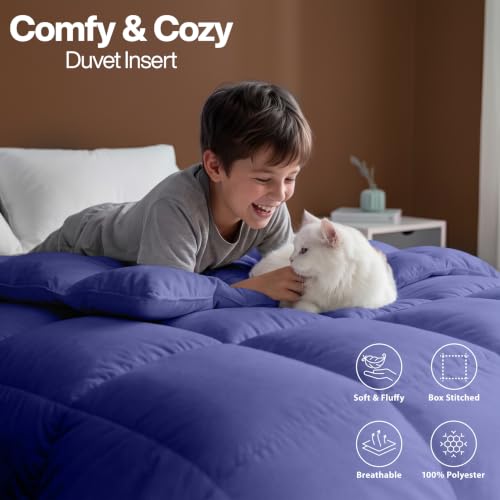 Image of Utopia Bedding Comforter King Size, Duvet Insert, Slate Blue, 90 x 102 in | Soft and Fluffy Down Alternative Bed Comforter, All Season, Breathable, Corner Tabs, Box Stitched, Durable, Machine Washable