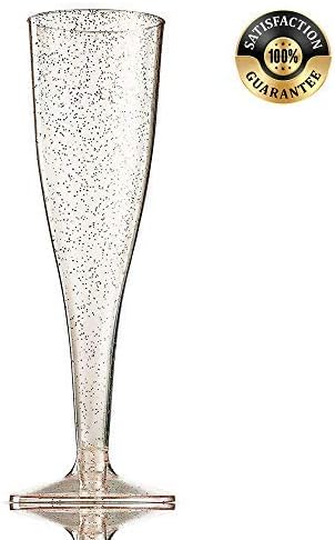 50 Gold Glitter Plastic Champagne Flutes 5 Oz Clear Plastic Toasting Glasses Disposable Wedding Party Cocktail Cups