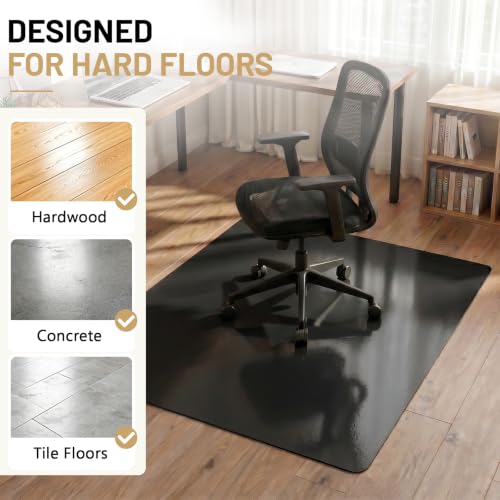 Image of Black Office Chair Mat for Hardwood Floors 36 inch x 48 inch, Heavy Duty Floor Protector for Rolling Desk Chairs, Durable Plastic Chair Mat for Home Office, Gaming Room, Tile, Laminate & Vinyl Flooring
